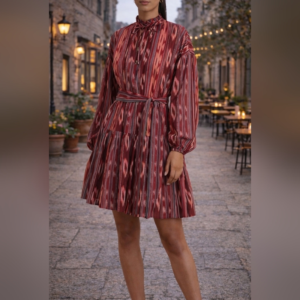 NWOT Lauren Ralph Lauren Geo-Stripe Cotton Voile Belted Dress – Size 14